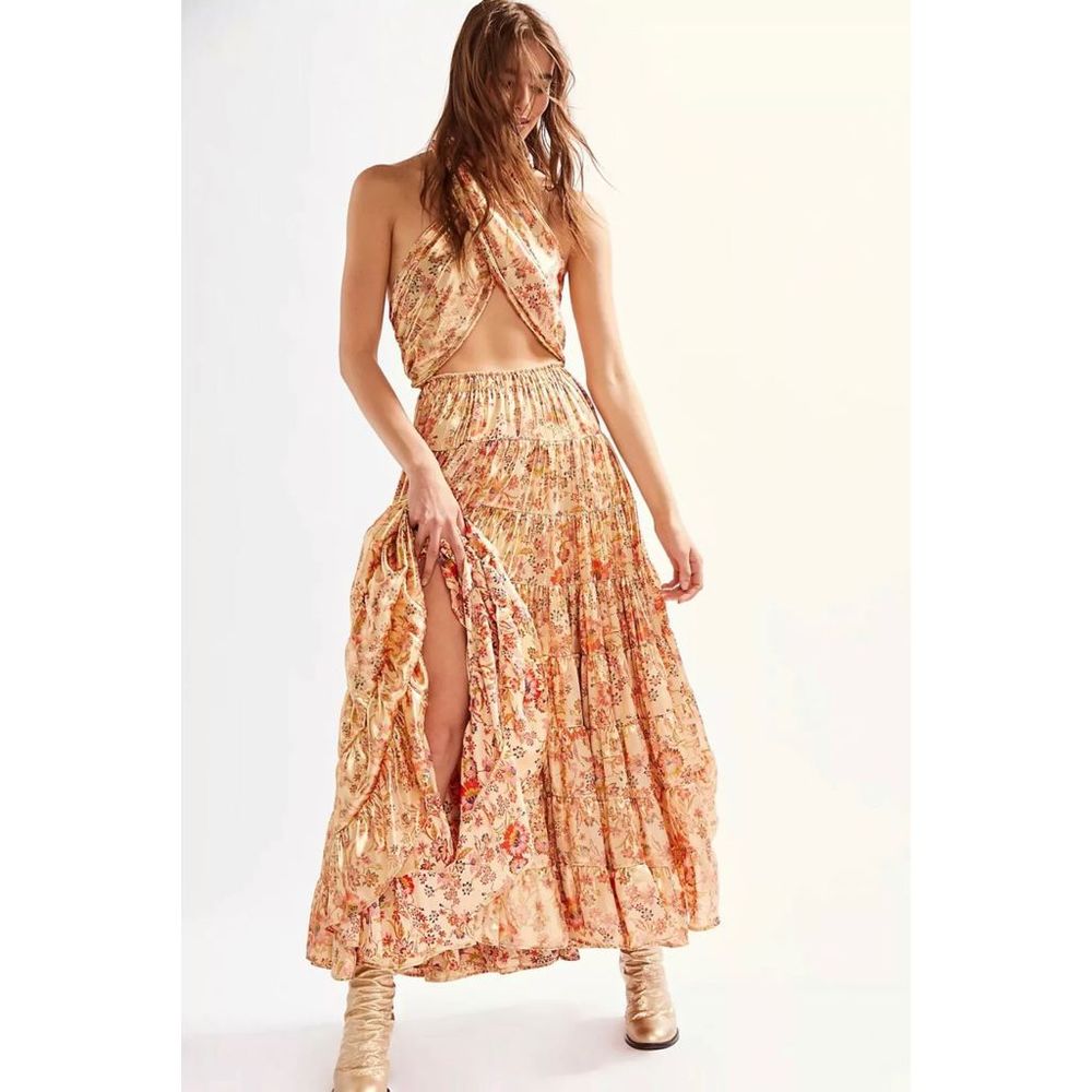 Free People Printed Something Magical Metallic Floral Tiered Maxi Dress …